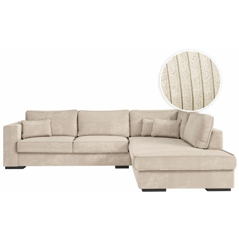 Loungitude - belami - Canapé d'angle xxl 6 places en velours côtelé - Beige - Angle Droit
