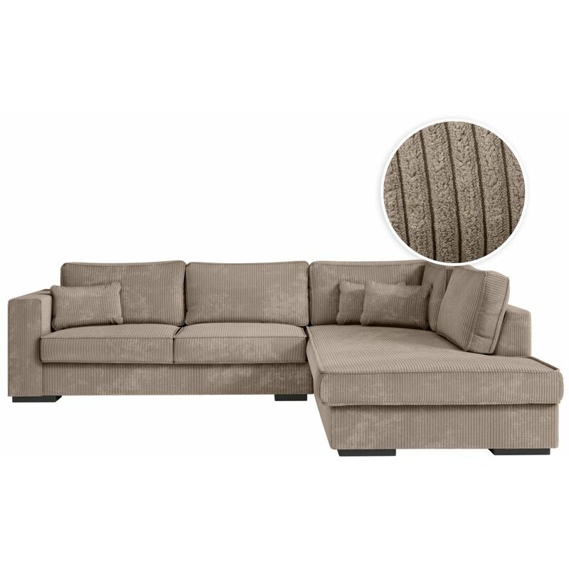 Loungitude - Canapé d'angle belami 6 places xxl en velours côtelé - Angle droit - Taupe