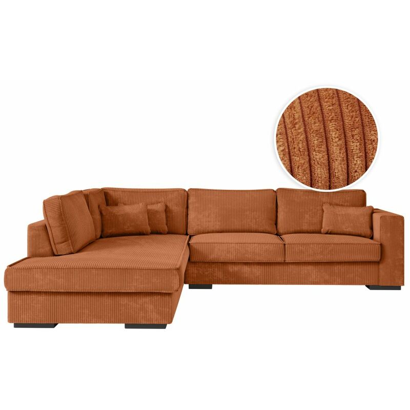 Loungitude - Canapé d'angle belami 6 places xxl en velours côtelé - Angle gauche - Terracotta