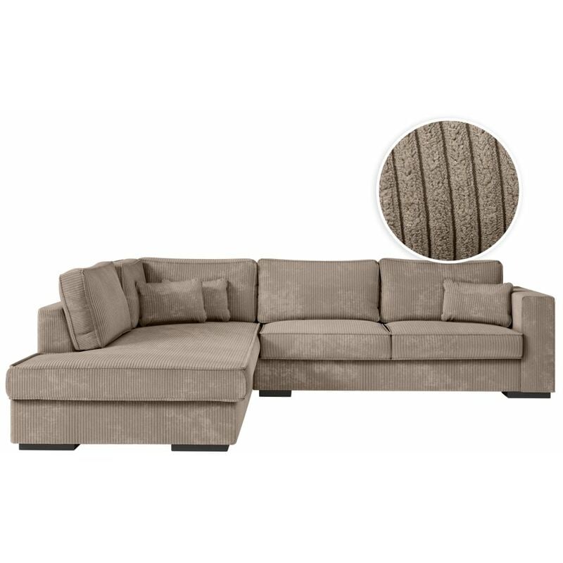 Loungitude - Canapé d'angle belami 6 places xxl en velours côtelé - Angle gauche - Taupe