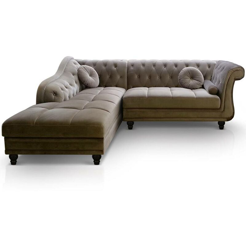 Canapé d'angle Brittish Velours Taupe style Chesterfield - Taupe