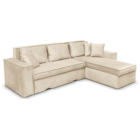 Canapé d'angle CAELIA Réversible et Convertible avec coffre en velours côtelé - Beige
