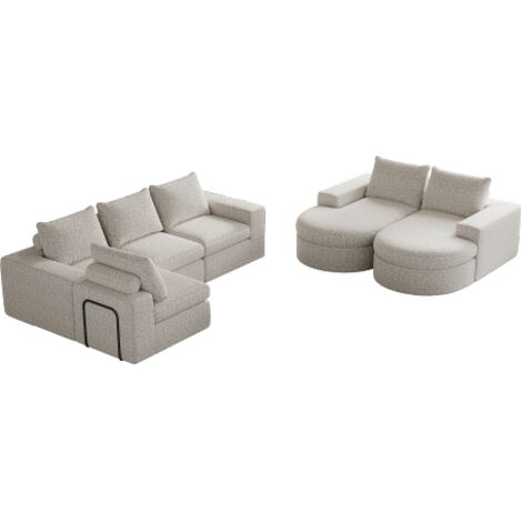 Canapé d'angle, canapé modulable 5 places avec chaise longue réversible, en chenille, beige