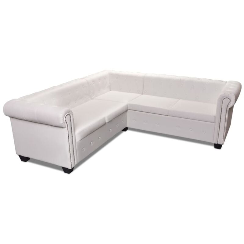 canape d'angle chesterfield cuir artificiel blanc 5 places