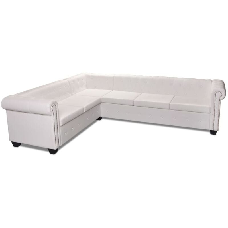 canape d'angle chesterfield 6 places cuir artificiel blanc