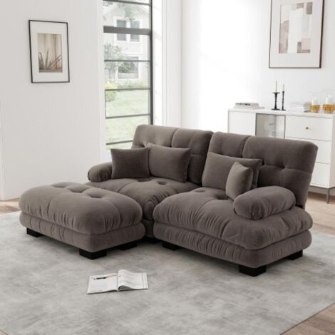 Canapé d’angle Cloud pour salon, canapé double en chenille avec 2 coussins lombaires et 2 coussins décoratifs, cadre en bois massif