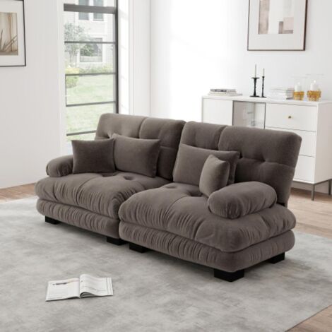 Canapé d’angle Cloud pour salon, canapé double en chenille avec 2 coussins lombaires et 2 coussins décoratifs, cadre en bois massif