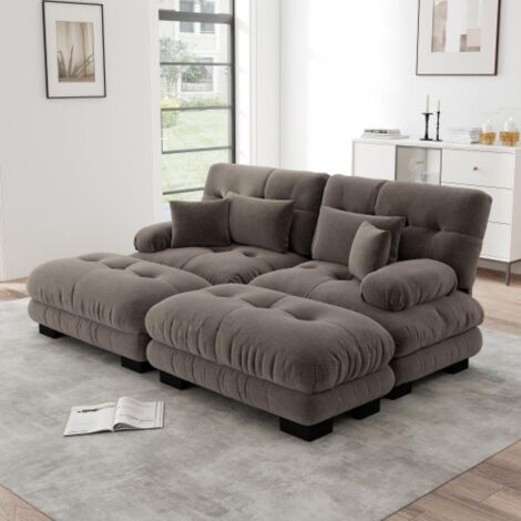 Canapé d’angle Cloud pour salon, canapé double en chenille avec 2 coussins lombaires et 2 coussins décoratifs, cadre en bois massif
