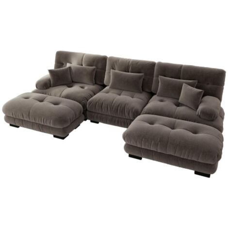 Canapé d’angle Cloud pour salon, canapé double en chenille avec 3 coussins lombaires et 3 coussins décoratifs, cadre en bois massif