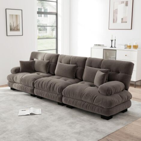 Canapé d’angle Cloud pour salon, canapé double en chenille avec 3 coussins lombaires et 3 coussins décoratifs, cadre en bois massif