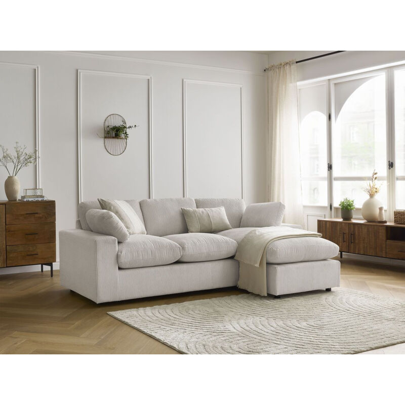 Bobochic - Canapé d'angle compact réversible belair velours côtelé Beige