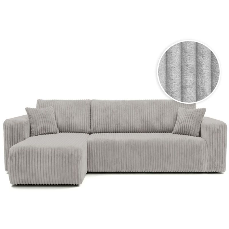 Canapé d'angle conv et réversible 4p ALYA velours cotelé épais Gris clair Canapé d'angle conv et réversible 4p ALYA velours cotelé épais Gris clair