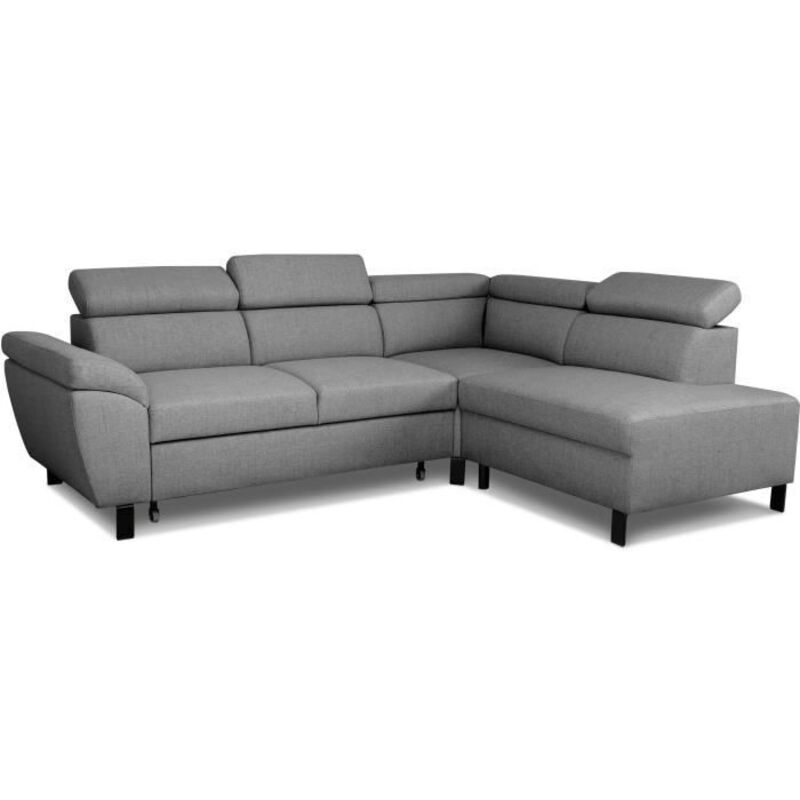 Canapé d'angle convertible - 4 personnes - STAN - Tissu Anthracite - 3 tétieres - Réversible - 243 x 92 x 184 cm