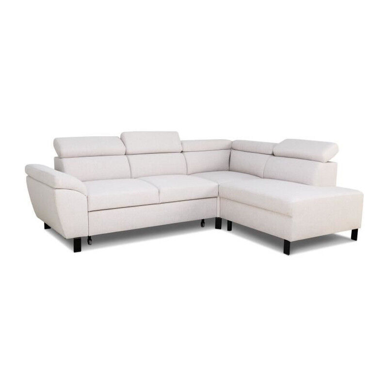 Canapé d'angle convertible - 4 personnes - STAN - Tissu Beige - 3 tétieres - Réversible - 243 x 92 x 184 cm