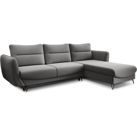 Canapé d’angle convertible 4 places ZURIK en tissu – 276cm angle droit-Gris foncé-angle droit