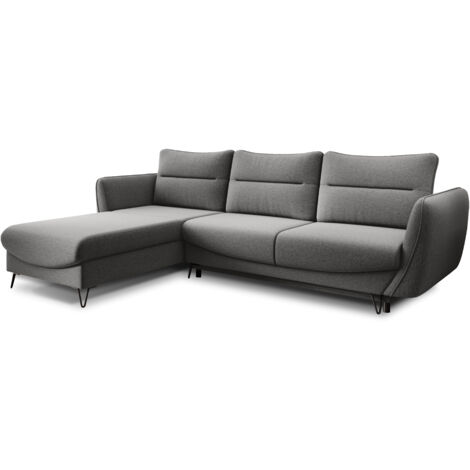 Canapé d’angle convertible 4 places ZURIK en tissu – 276cm angle gauche-Gris foncé-angle gauche