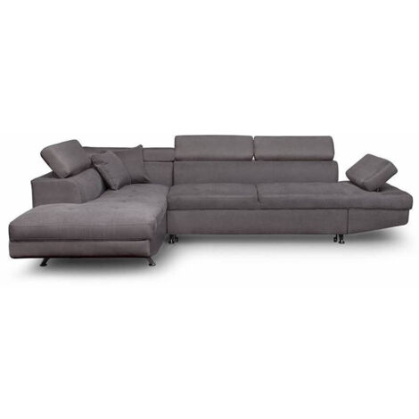 Usinestreet – Canapé d'angle convertible avec coffre en microfibre – 5 places – Dimensions 271x192 cm – Couchage 135x195 cm – Accoudoirs réglables, gris
