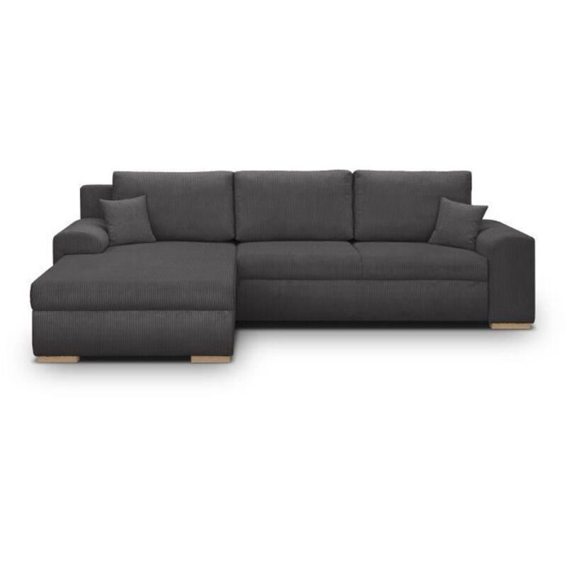 Canapé d'angle convertible - 5 places - INDIAN - Tissu velours côtelé Gris foncé - Coffre de rangement - 289 x 94/188 x 88 cm Canapé d'angle convertible - 5 places - INDIAN - Tissu velours côtelé Gris foncé - Coffre de rangement - 289 x 94/188 x 88 cm