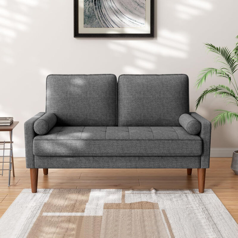 Janzdiys - Canapé 2 Places avec 2 Coussins et 2 oreillers- 77P x 121l x 87H cm, Canapé en Lin Moderne Style avec Accoudoirs, Causeuse Fixe 2 Places