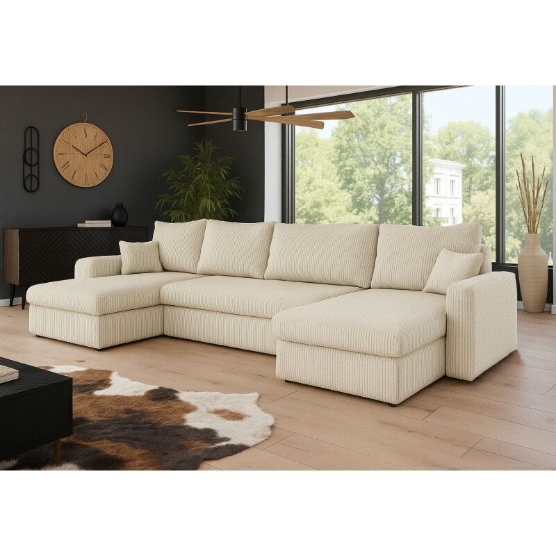 Tendencio - Canapé d'angle convertible alon velours côtelé Beige Tendencio - Canapé d'angle convertible alon velours côtelé Beige