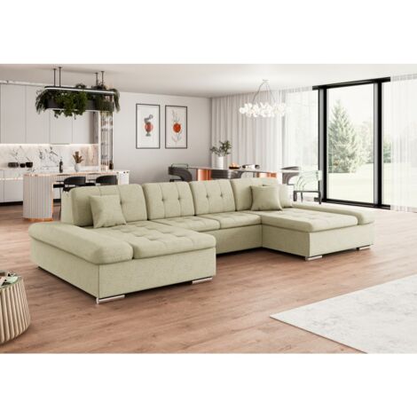 Canapé d'angle convertible ALON velours côtelé Beige