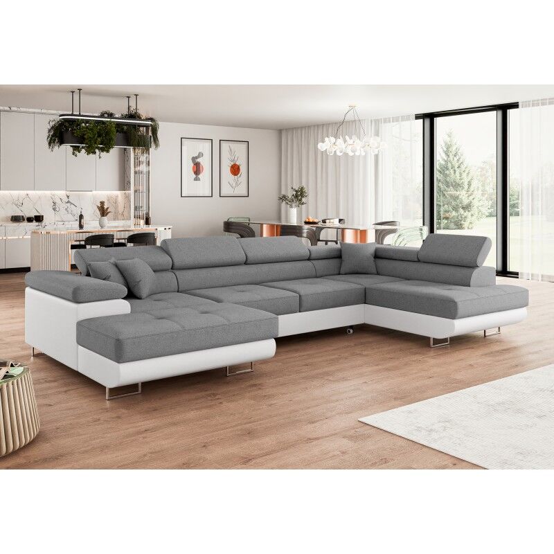 Canapé d'angle convertible annio en u avec têtières réglables Gris / Blanc Canapé d'angle convertible annio en u avec têtières réglables Gris / Blanc