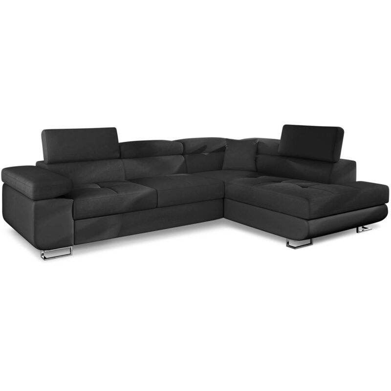 Cotecosy - Canapé d'angle droit convertible simili cuir noir Marka 275cm