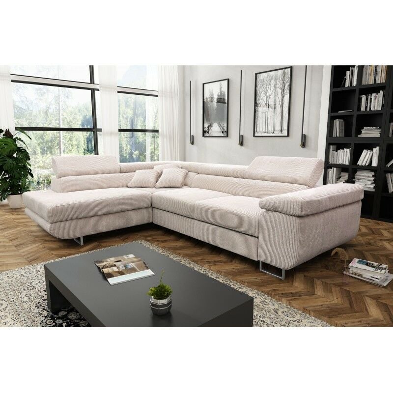Tendencio - Canapé d'angle convertible antoni en velours côtelé angle gauche beige