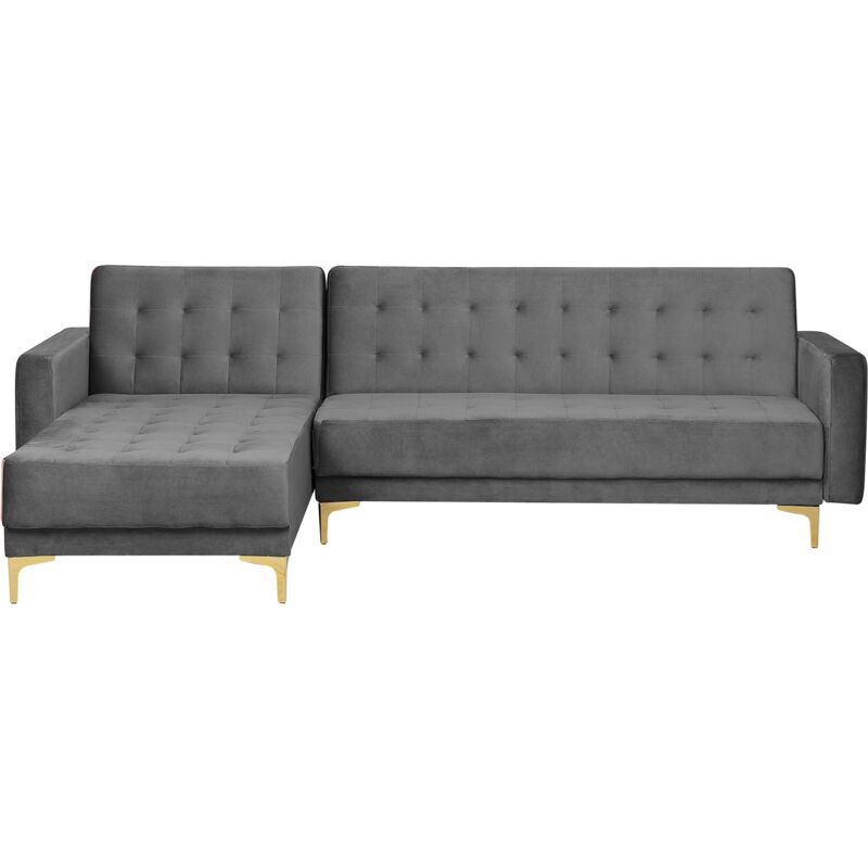 Beliani - Canapé angle droite convertible en velours gris 4 places ABERDEEN