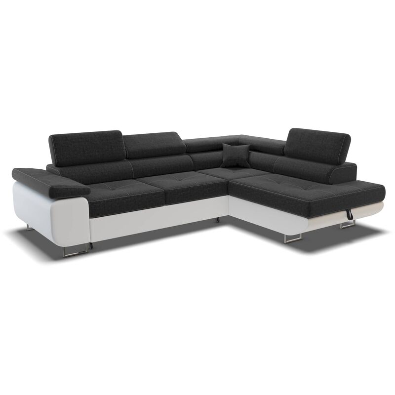 Canapé d'angle convertible avec coffre de rangement en tissu noir ASHER - Angle Droit