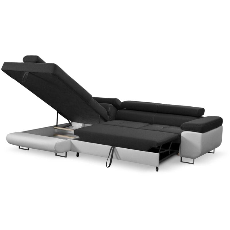 Deco In Paris - aubin - Canapé d'angle convertible noir et blanc coffre de rangement - Angle Gauche