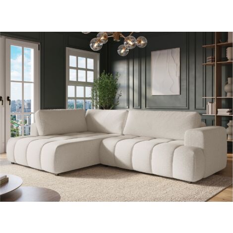 Canapé d'angle convertible avec coffre en tissu beige HAVEN -