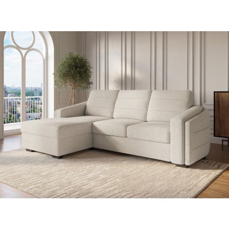 Canapé d'angle convertible avec coffre en tissu bouclette beige