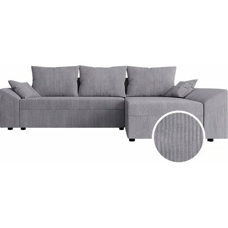 Canapé d'angle convertible avec coffre Vaugirard en velours côtelé - 3 places - Gris