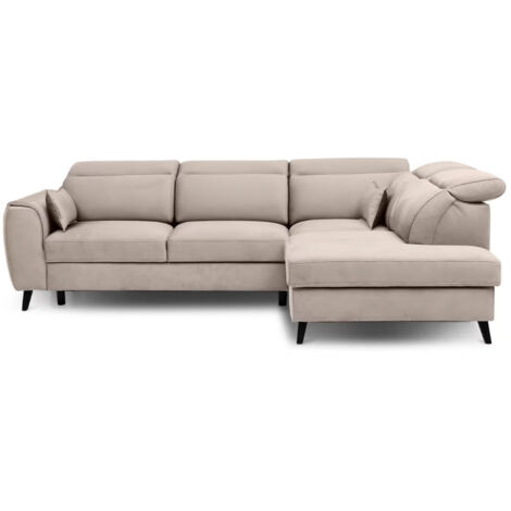 Canapé d'angle convertible avec rangement velours NOBLESSE - Pieds bois noir angle droit-Taupe-angle droit