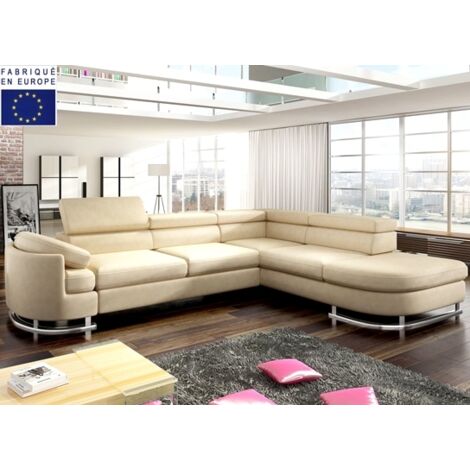 Canapé d'angle convertible beige Paola