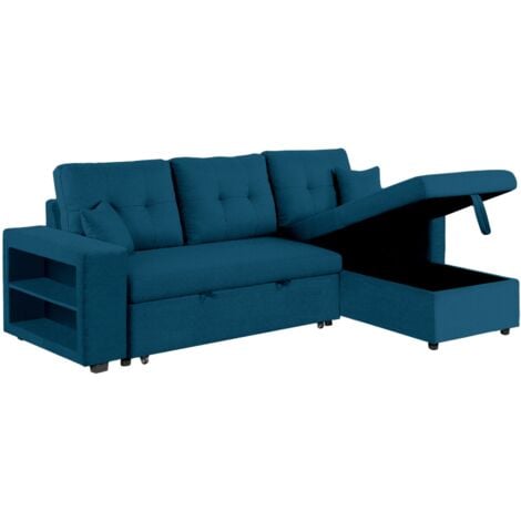 CONCEPT-USINE Canapé d'angle convertible bleu 4 places GLASGOW