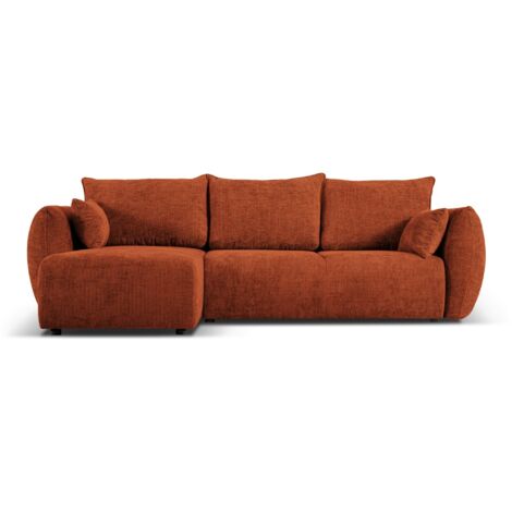 Canapé d'angle convertible + box 4 places en chenille terracotta