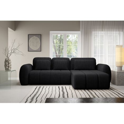 Canapé d’angle convertible CIANTI – canapé lit 304 cm avec coffre de rangement en tissu bouclette Noir