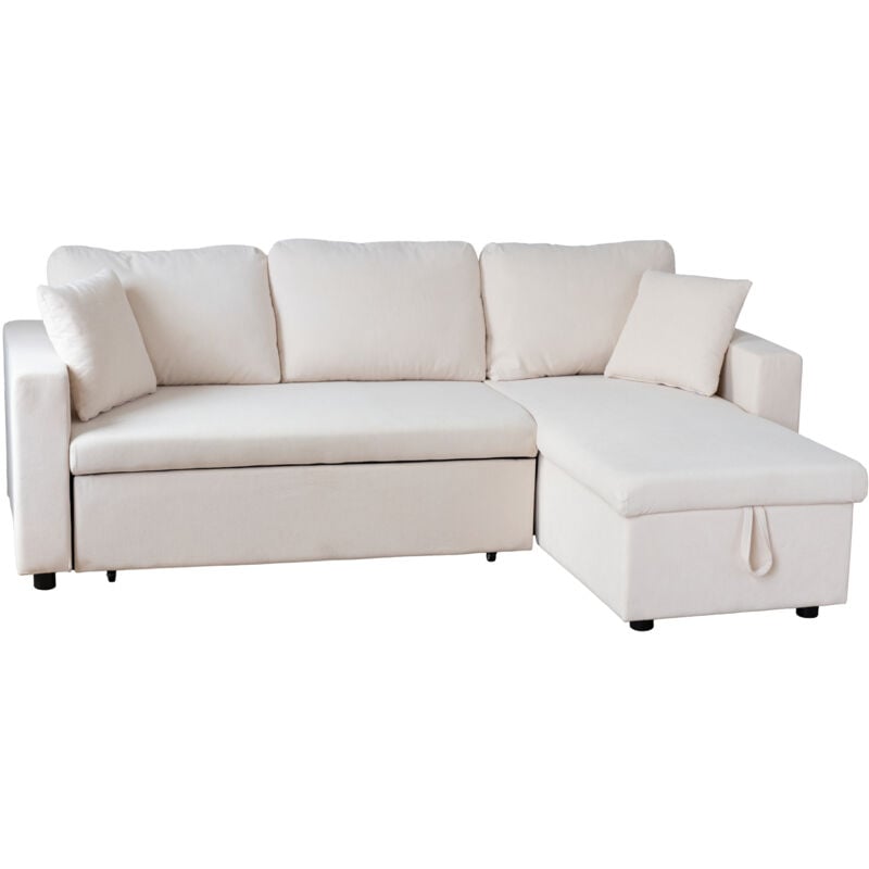 Happy Garden - Canapé d'angle convertible clark 3 places en velours côtelé beige