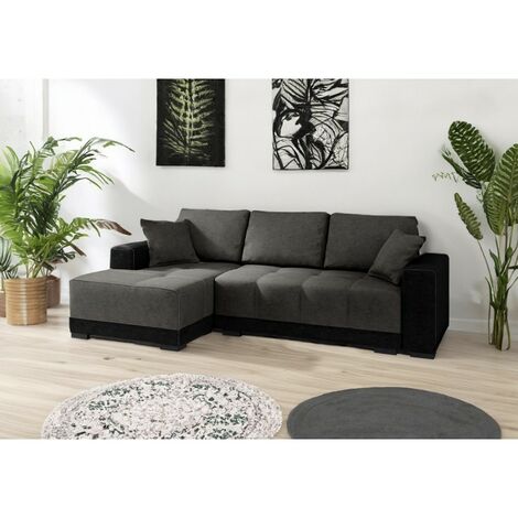 Canapé d'angle convertible DALLIA angle gauche gris et noir