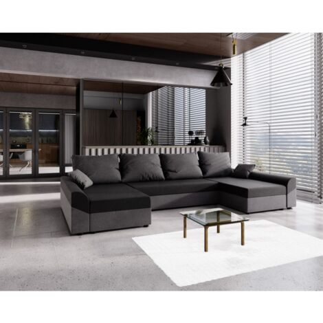 Canapé d'angle convertible DELIO U Gris / Noir