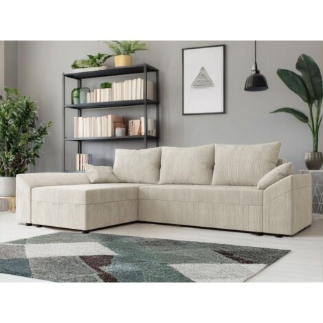 Canapé d'angle convertible DENVI en velours côtelé Beige