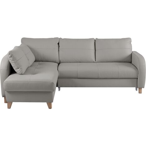 - Canapé d'angle convertible en cuir de luxe italien , 5 places CONFORIA, gris clair, angle gauche