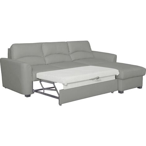 Canapé d'angle convertible en cuir de luxe italien , 5 places LUGANO, gris clair, angle droit
