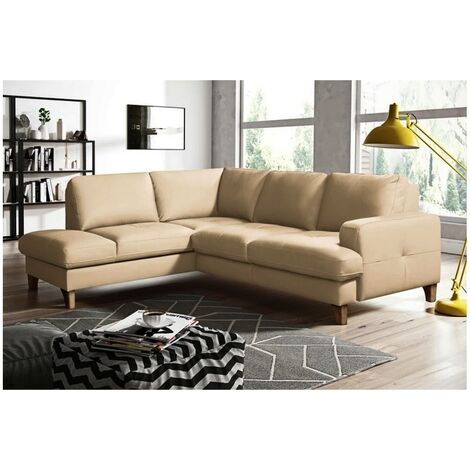 Canapé d'angle convertible en cuir italien de luxe 4/5 places avec coffre, FARELI, beige, angle gauche