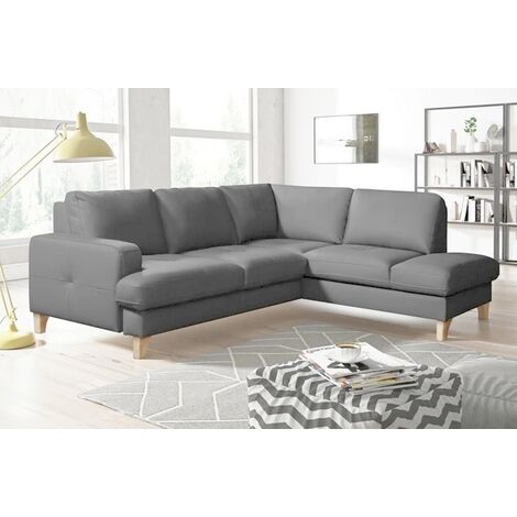 Canapé d'angle convertible en cuir italien de luxe 4/5 places avec coffre, FARELI, gris clair, angle droit