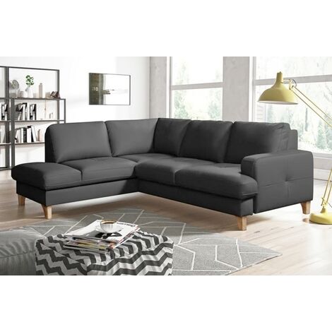 Canapé d'angle convertible en cuir italien de luxe 4/5 places avec coffre, FARELI, gris foncé, angle gauche