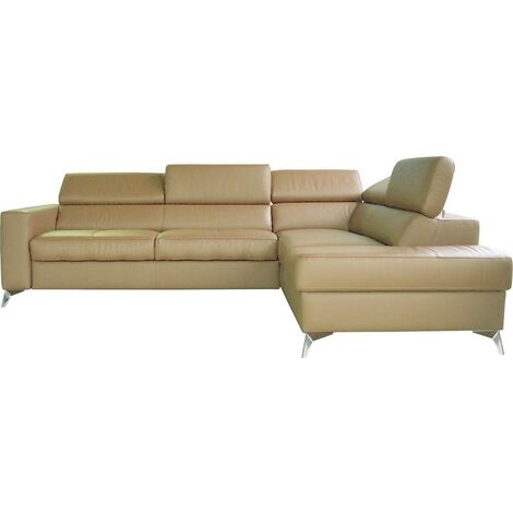 Canapé d'angle convertible en cuir italien de luxe 5/6 places avec coffre, MONZA, beige, angle droit