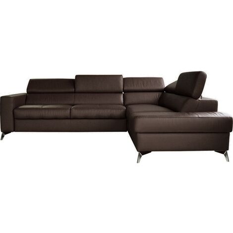 Canapé d'angle convertible en cuir italien de luxe 5/6 places avec coffre, MONZA, chocolat, angle droit